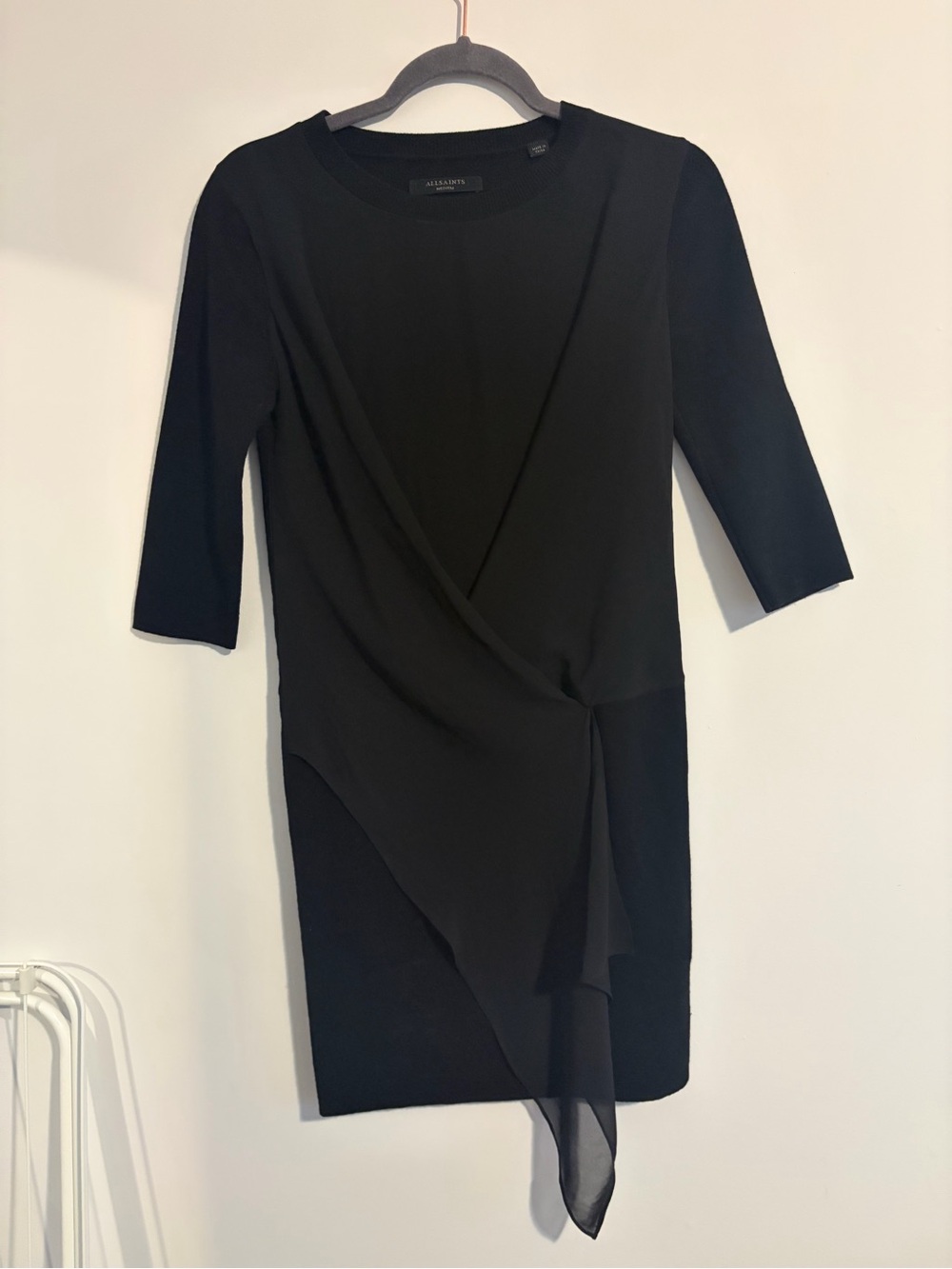 All Saints Black Draped Wrap Mini Dress
